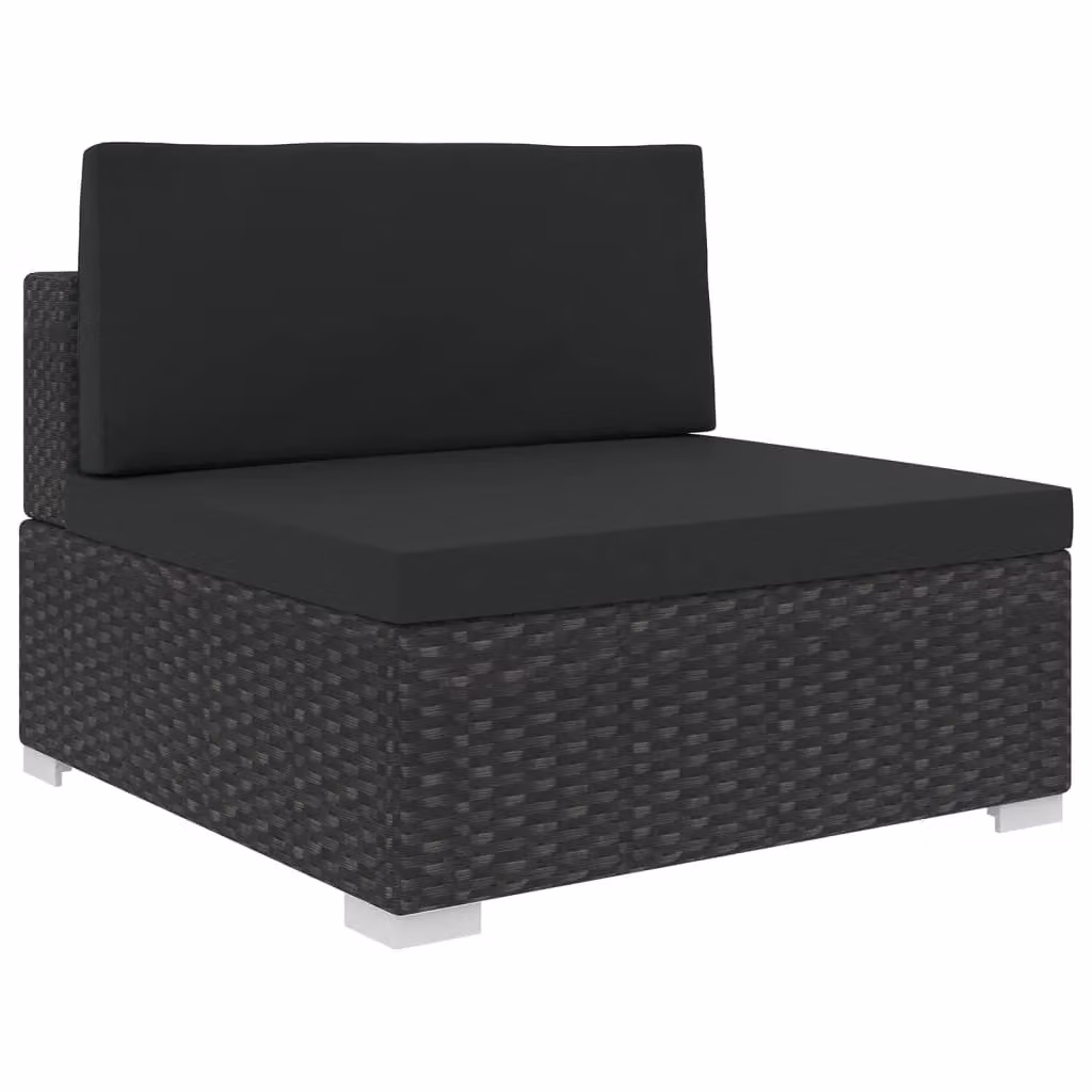 Berkfield Home 6 Piece Black Poly Rattan Garden Lounge Set with Cushions and Powder Coated Steel Frame – 3