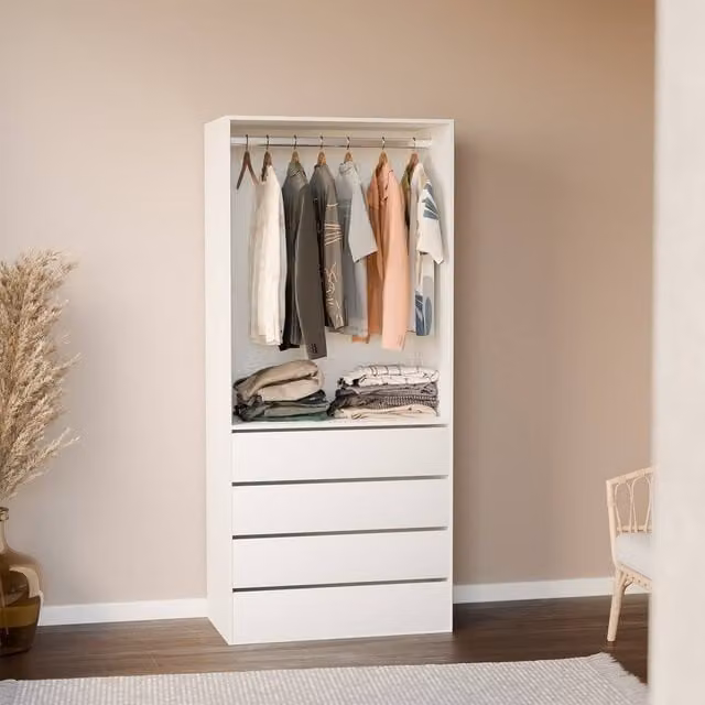 sweeek Modular Open Wardrobe Drawer and Rail Unit in White – 1