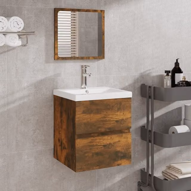 Berkfield Home Wall Mounted Bathroom Cabinet with Mirror in Smoked Oak Brown