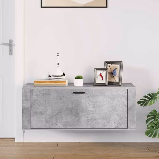 Berkfield Home Wall Mounted Shoe Cabinet in Concrete Grey, W/D/H: 100 x 35 x 38 cm