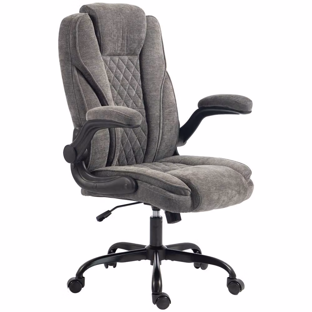 Rolipo Ergonomic Office Chair with Flip-Up Armrests and Adjustable Height in Dark Grey Fabric – 2