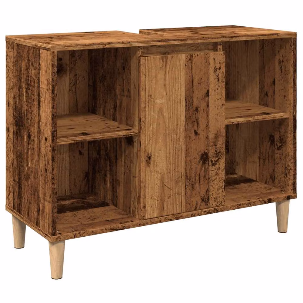 Berkfield Home Brown Old Wood Bathroom Cabinet with Hinged Doors and Open Shelf, W/D/H: 80 x 33 x 60 cm – 3