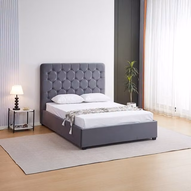 Seconique Madison King Bedframe, Grey Velvet Upholstered, W/D/H: 180 x 200 cm