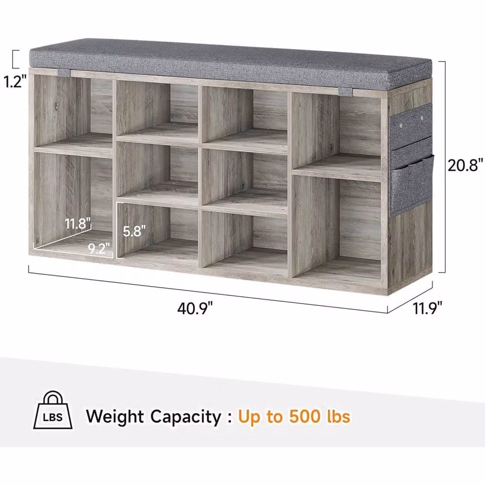 VOGREX Grey Fabric Shoe Storage Bench with Seating – 2