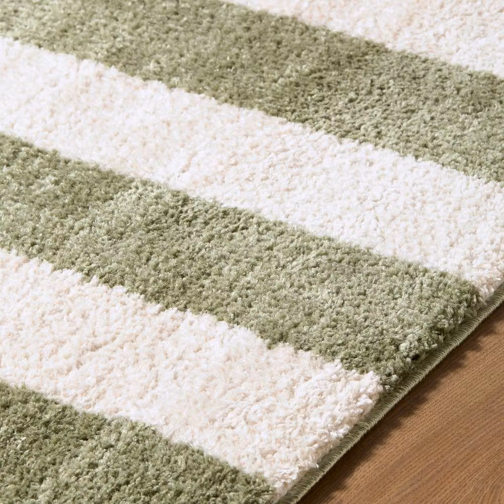 Livabliss Fossay Shag Washable Striped Living Room Rug in Green and Cream, W/D/H: 200 x 275 cm – 3