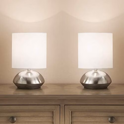 K LIVING Dimmable Touch Table Lamps in Chrome and White – 1