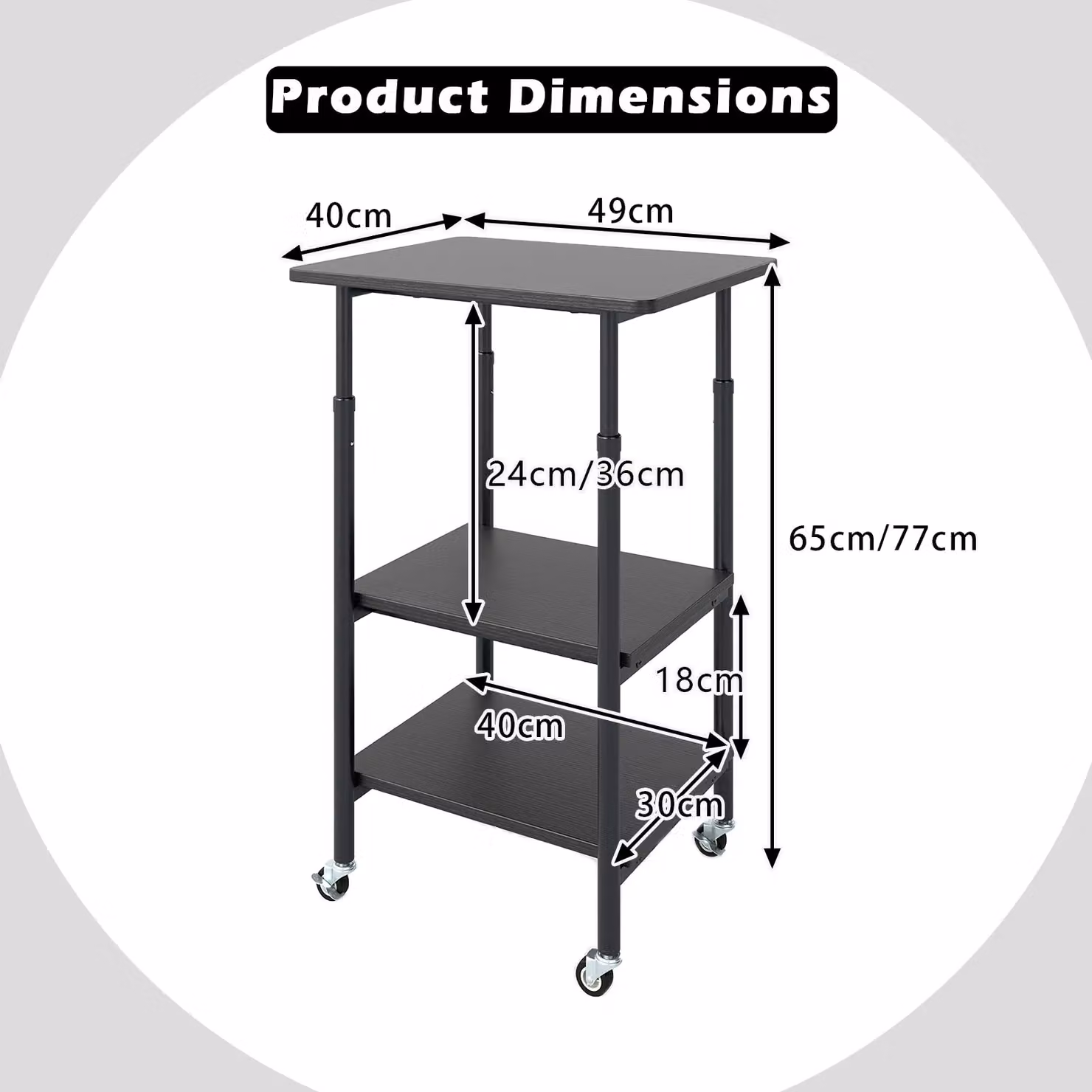 Costway 3-Tier Height Adjustable Printer Stand and Cart with Storage in Black – 2