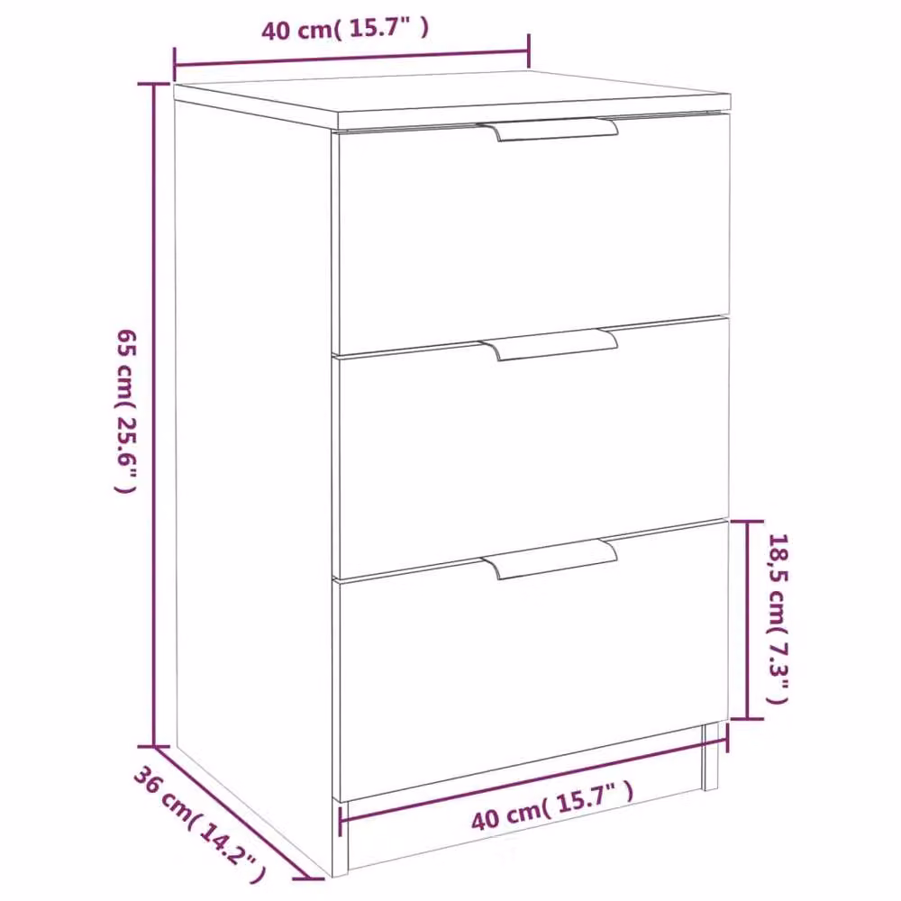 Berkfield Home Modern Bedside Cabinet in Grey Sonoma, W/D/H: 40 x 36 x 65 cm – 3