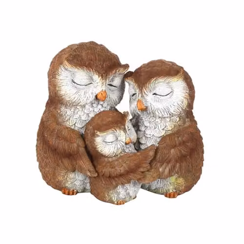 KDMD Owl Family Ornament in Brown, White and Multicolour, W/H: 9 x 10 cm