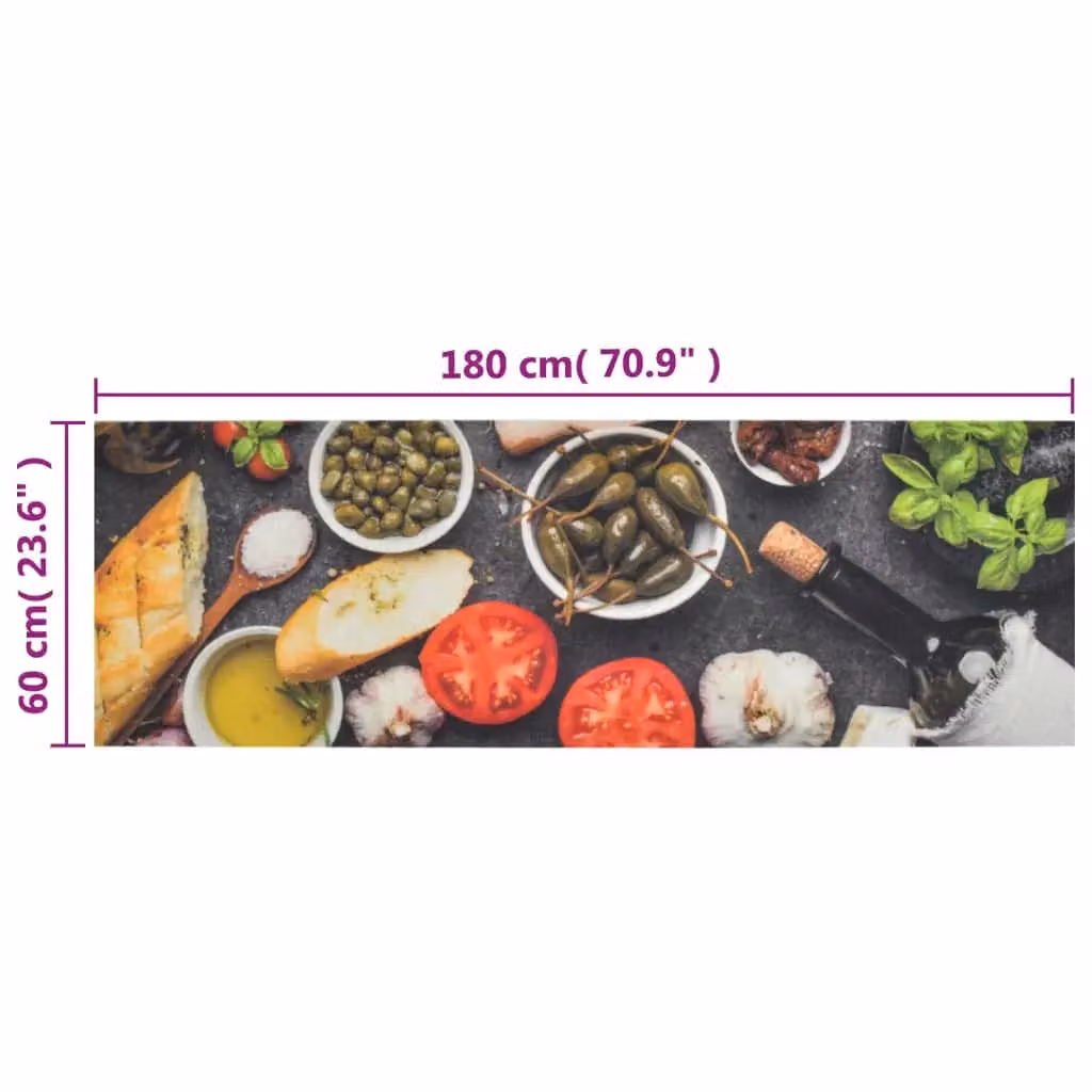 Berkfield Home Washable Velvet Kitchen Rug in Red and Multicolour, W: 60 cm, L: 180 cm – 4