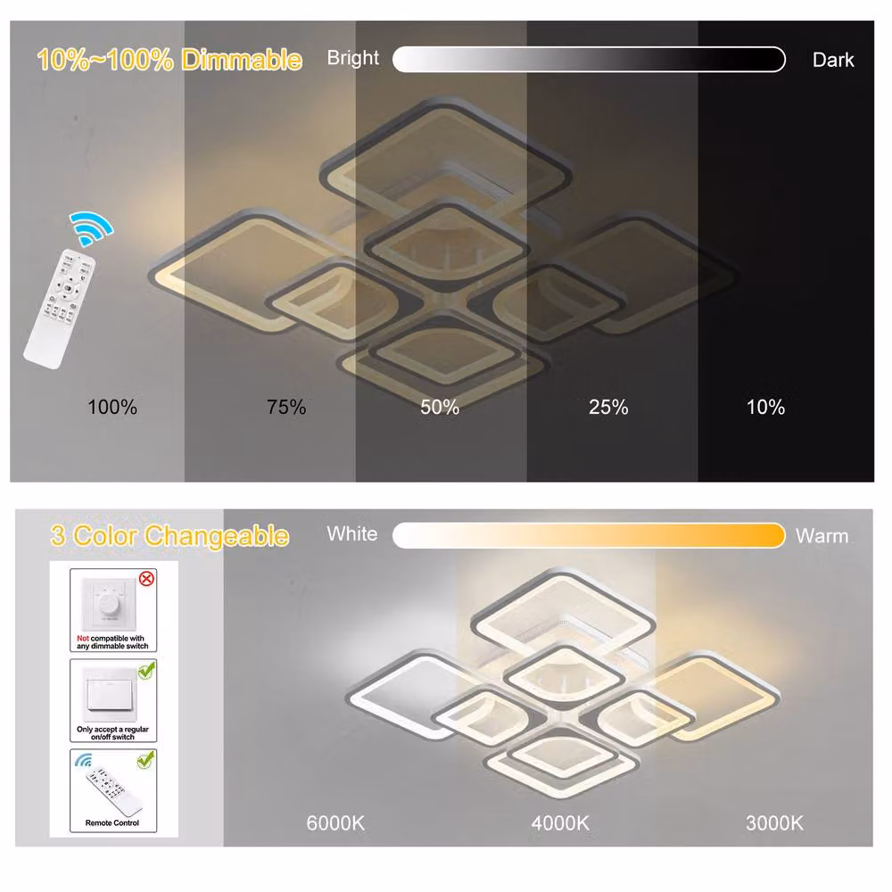 NIVOR 70W Dimmable LED Square Ceiling Light with Remote Control in White – 2