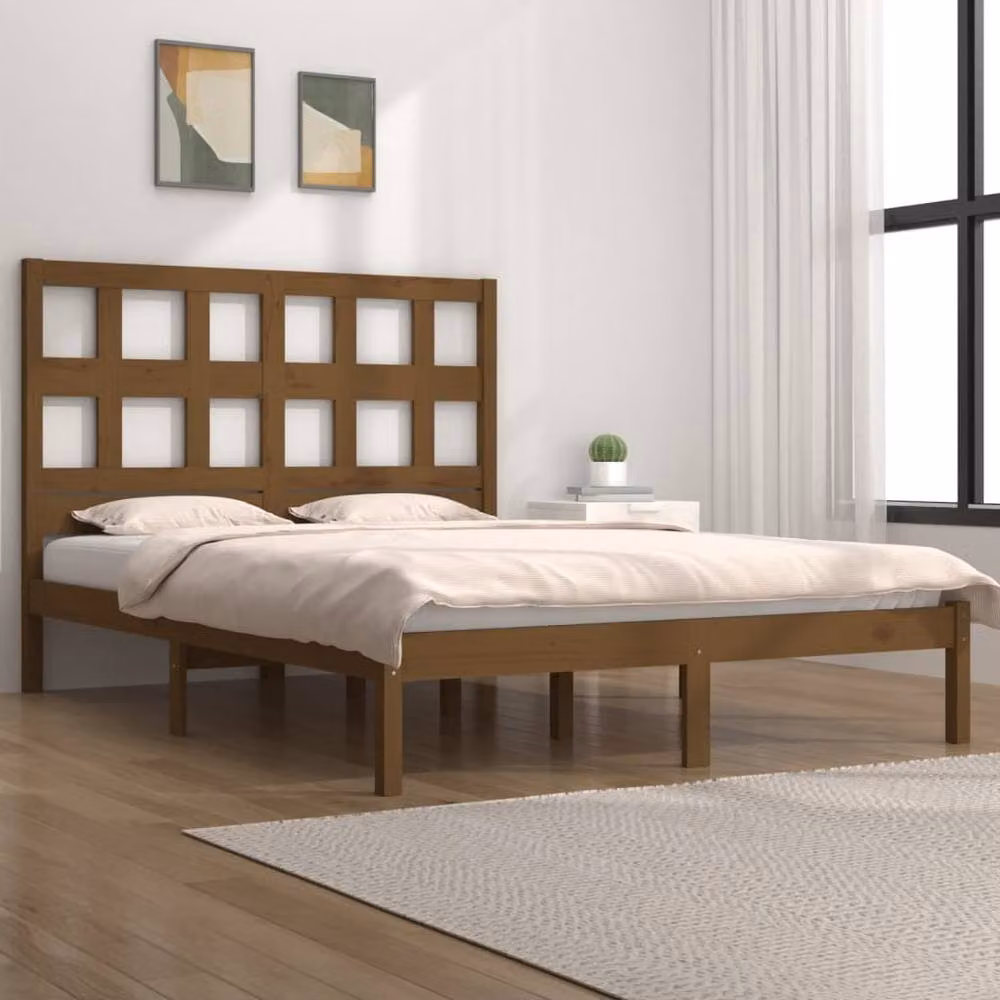 Berkfield Home Solid Wood Pine Bed Frame in Honey Brown, W/D/H: 200 x 200 cm – 2