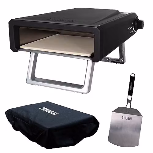 Zanussi ZGPO1PC Portable 12 inch Gas Fuelled Outdoor Pizza Oven with Paddle and Waterproof Cover in Black and Stainless Steel