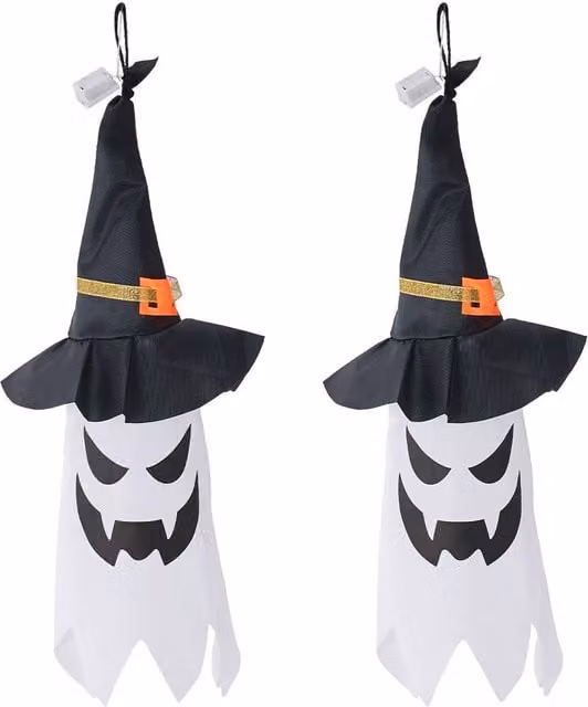 Living and Home 2Pcs Halloween Ghost and Witch Hats with LED Lights in Black – 1