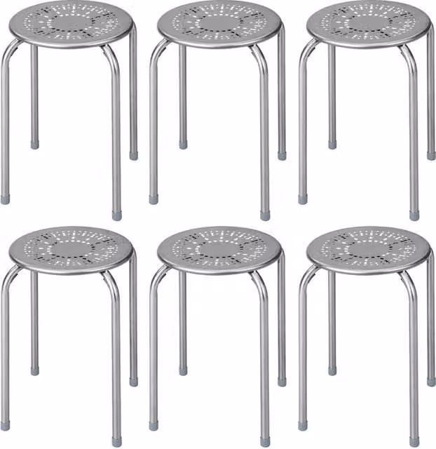 Costway Set of 6 Grey Metal Stacking Bar Stools with X-shape Connection – 1