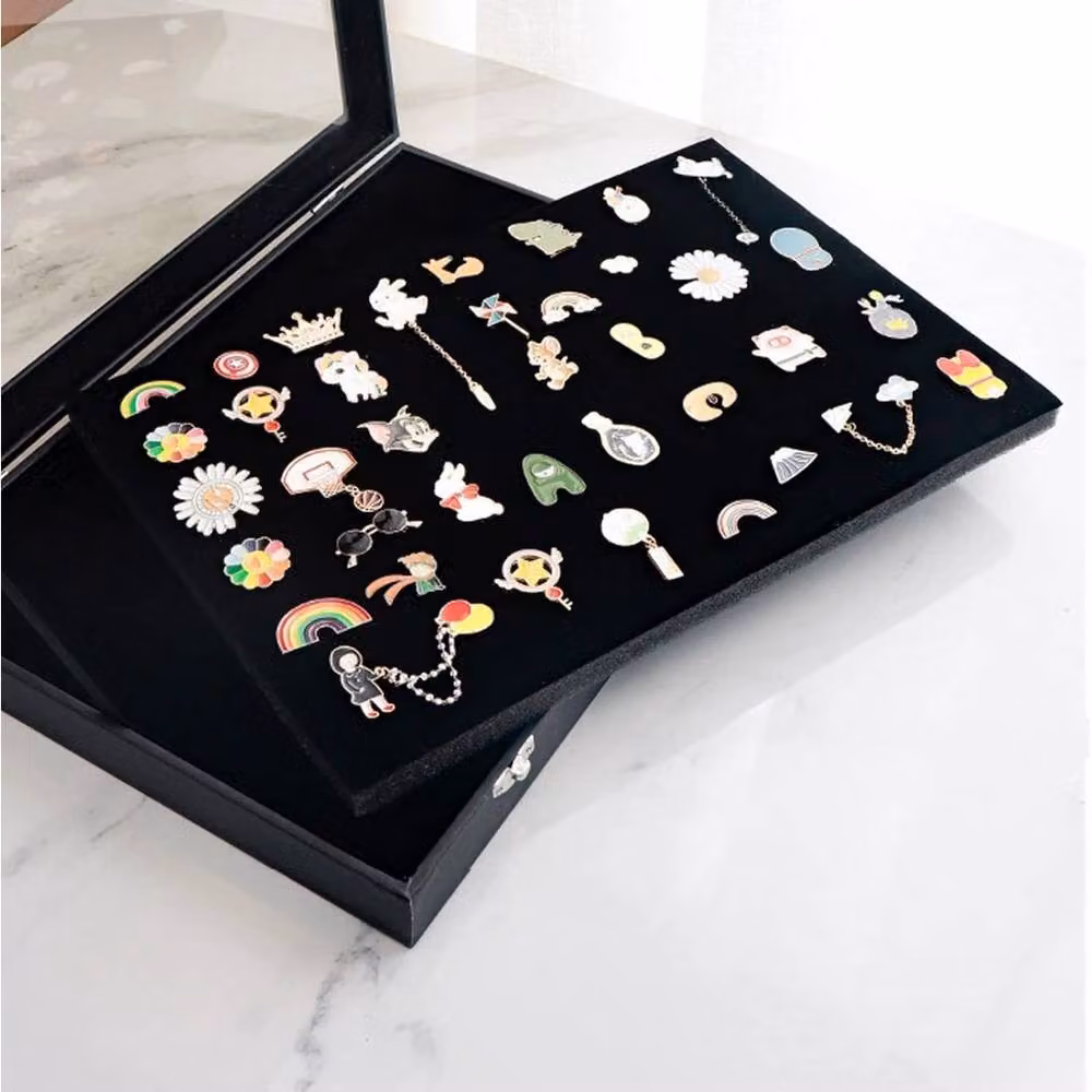 NESTLUNE Black Wood and Glass Pin Display Case Shadow Box for Badge and Enamel Medal Storage – 3