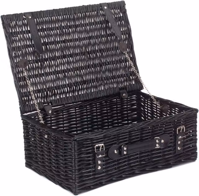 Red Wicker Hamper with Black Willow Design and Removable Cotton Bag