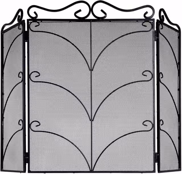 Lemon Pavilion Large Ornate Metal Fire Screen, Black, W: 85 cm, H: 75 cm