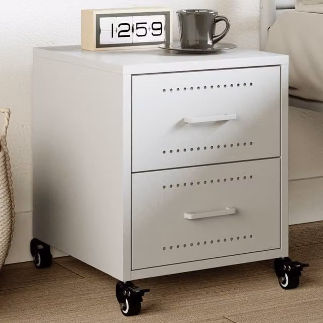 Berkfield Home Modern White Metal Bedside Cabinet W/D/H: 36 x 39 x 43.5 cm – 1
