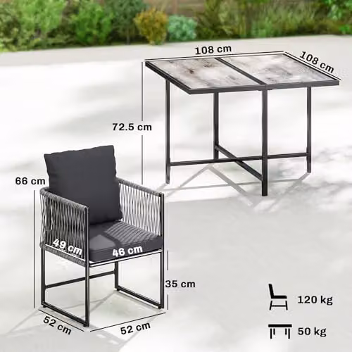 Outsunny 4-Seater Garden Dining Set with Space-Saving Chairs, Black and Grey, W/D/H: 108 x 72.5 x 43 cm – 6