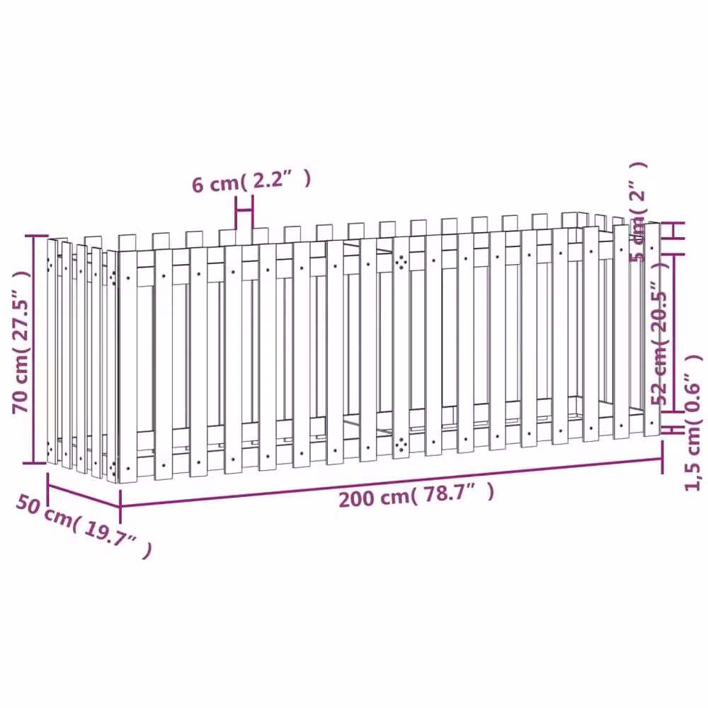 Berkfield Home Garden Raised Bed with Fence Design in Black Solid Wood Pine, W/D/H: 200 x 50 x 70 cm – 6