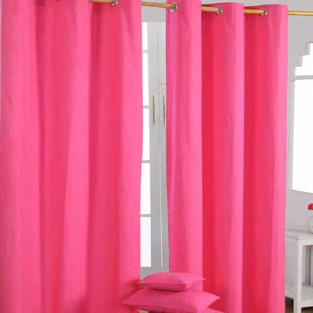 Homescapes Pink Plain Cotton Eyelet Curtain Pair, Height: 182 cm, Width: 137 cm