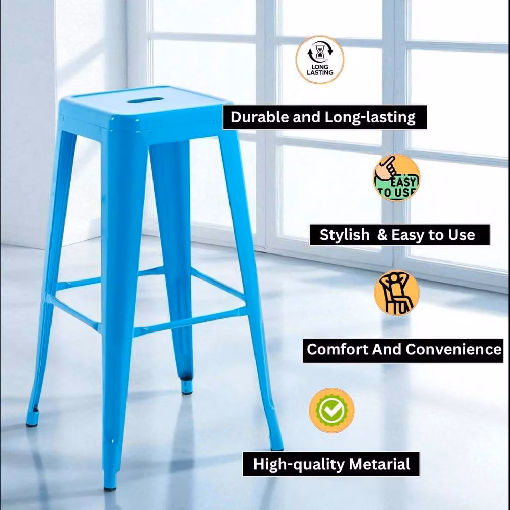 EONLION Blue Metal Industrial Stacking Bar Stool – 3