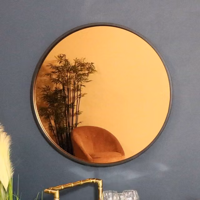 Melody Maison Round Smoked Copper Wall Mirror in Black, Diameter: 80 cm