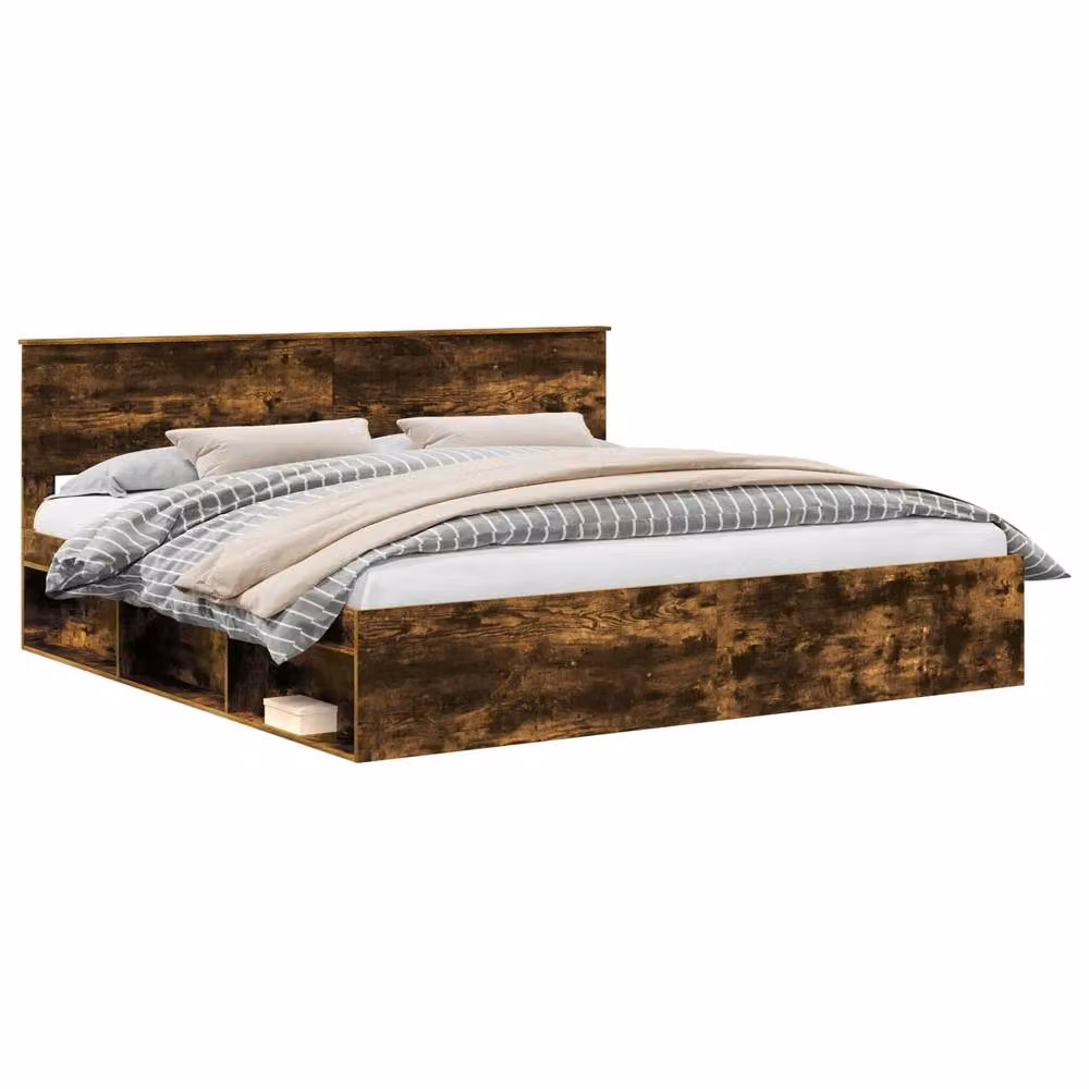 Berkfield Home Bed Frame in Smoked Oak and Brown Solid Pine Wood, 200 x 200 cm – 2