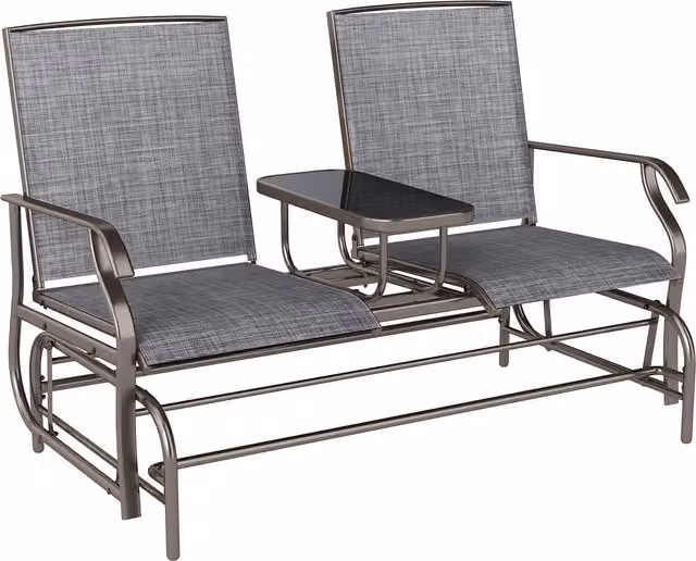 Outsunny Metal Double Swing Chair Glider with Side Table and Cushions, Grey