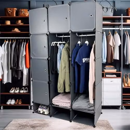 Gr8 Home 15 Cube Grey Modular Wardrobe with Hinged Doors and Hanging Rod, W/D/H: 165 x 45 x 45 cm – 2