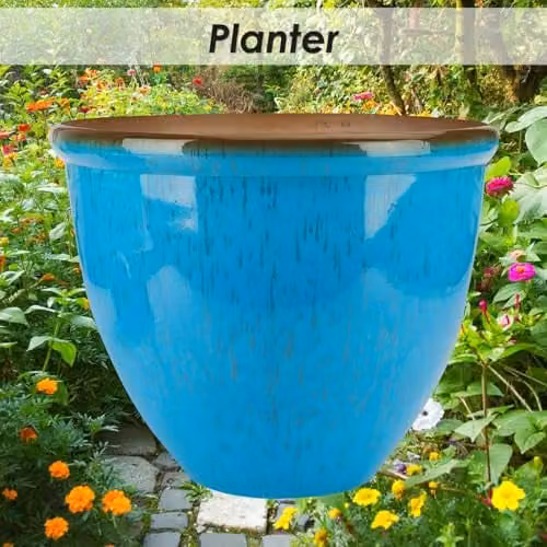 VFM e-Store Blue Plastic Garden Planter Tub W: 33.2 cm, D: 39.5 cm – 3