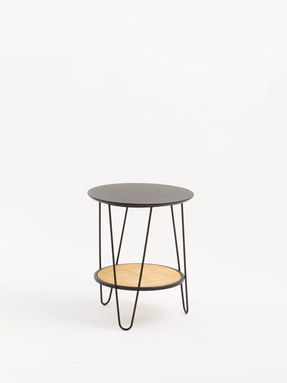 Orsina Round Side Table with Natural Rattan Top and Black Metal Hairpin Legs – 2