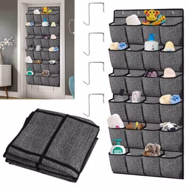 NESTLUNE 24-Pocket Over The Door Hanging Shoe Holder Organiser, Grey – 1