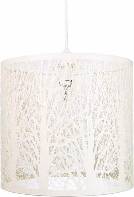 Happy Homewares Metal Forest Design Cylinder Ceiling Pendant Shade in Beige and White