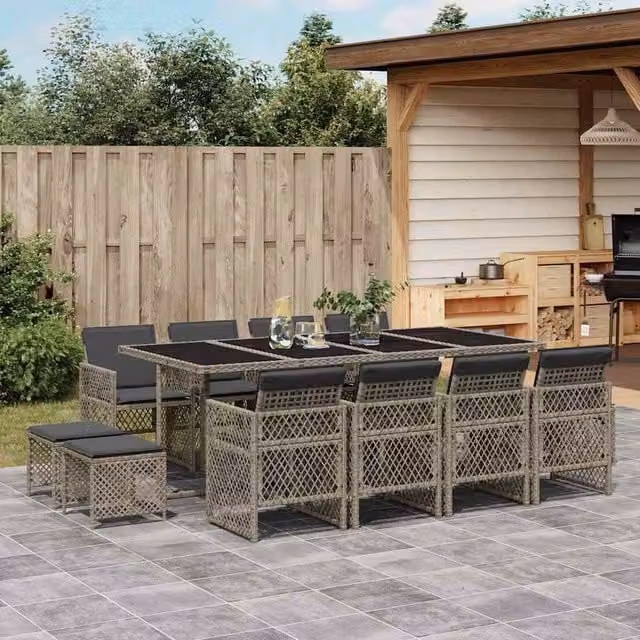 Berkfield Home 13 Piece Grey Poly Rattan Garden Dining Set with Cushions – 1