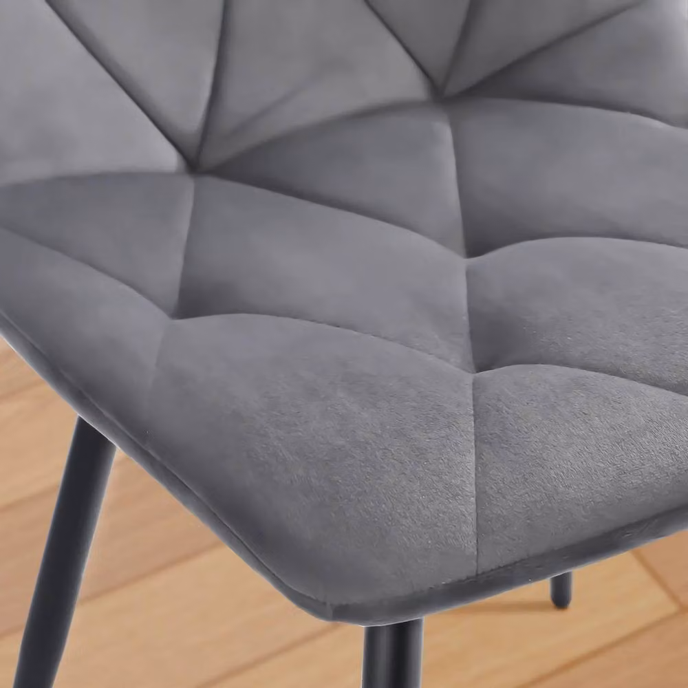 NESTLUNE Set of 4 Modern Grey Velvet Upholstered Dining Chairs with Metal Legs – 2