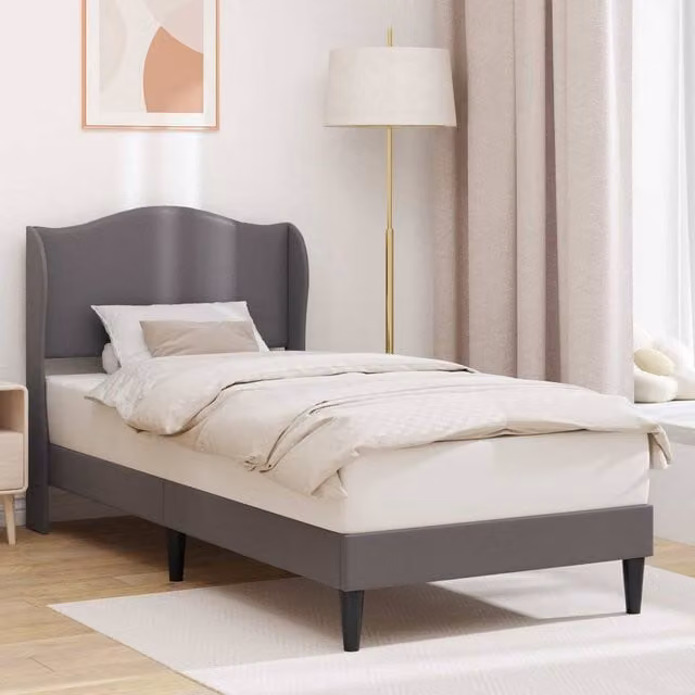 Berkfield Home Upholstered Bed Frame with Headboard in Grey Faux Leather, W/D/H: 90 x 190 cm