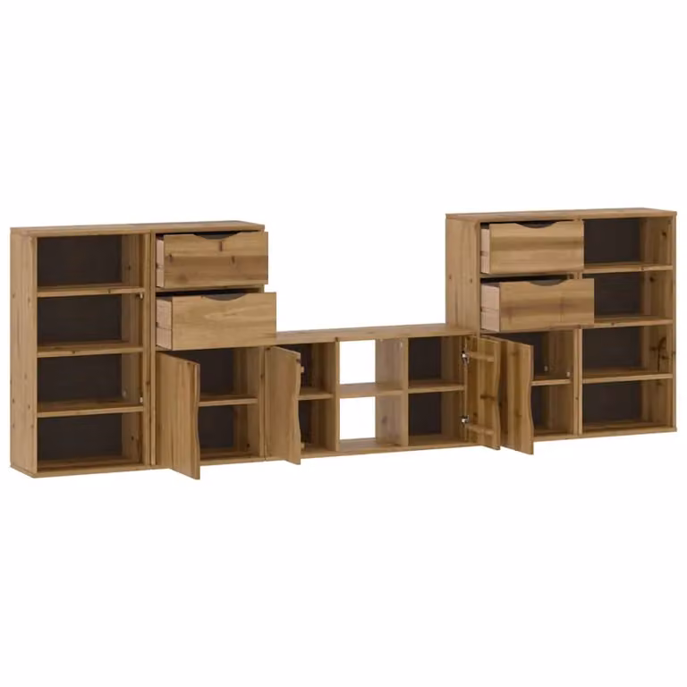 Berkfield Home ODDA 5 Piece Solid Wood Pine TV Unit with Storage in Brown