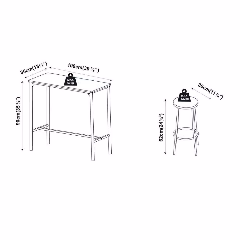 PAWNORA 3 Piece Modern Bar Table and Stools Set with White Marble Top – 2
