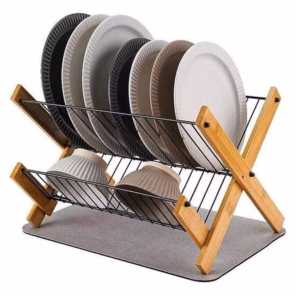 PAWNORA 2-Tier Bamboo Dish Drying Rack in Natural Brown – 3