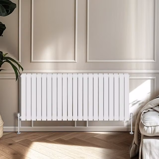 Right Radiators Double Panel Flat Panel Horizontal Radiator, White, H: 60.0 cm, W: 142.8 cm