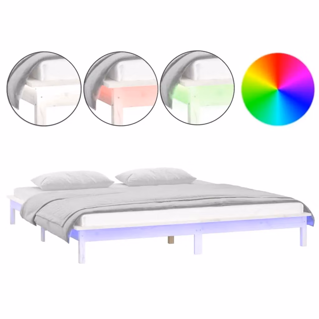 Berkfield Home White Solid Pine Wood LED Bed Frame with USB Charging Port, W/D/H: 135 x 190 cm – 2