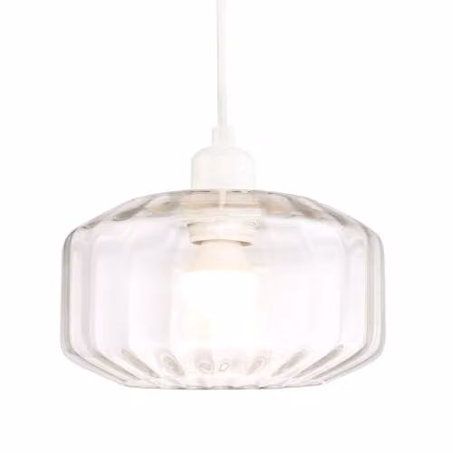 Happy Homewares Contemporary Ribbed Glass Cylinder Pendant Lamp Shade in Transparent, W/D/H: 13 x 13 x 20 cm – 1