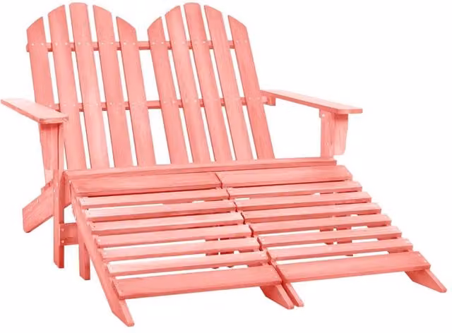 Berkfield Home 2-Seater Pink Fir Wood Garden Adirondack Chair and Matching Ottoman