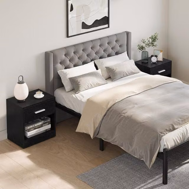 VASAGLE Set of 2 Black Bedside Tables with Drawer and Open Compartment – 1