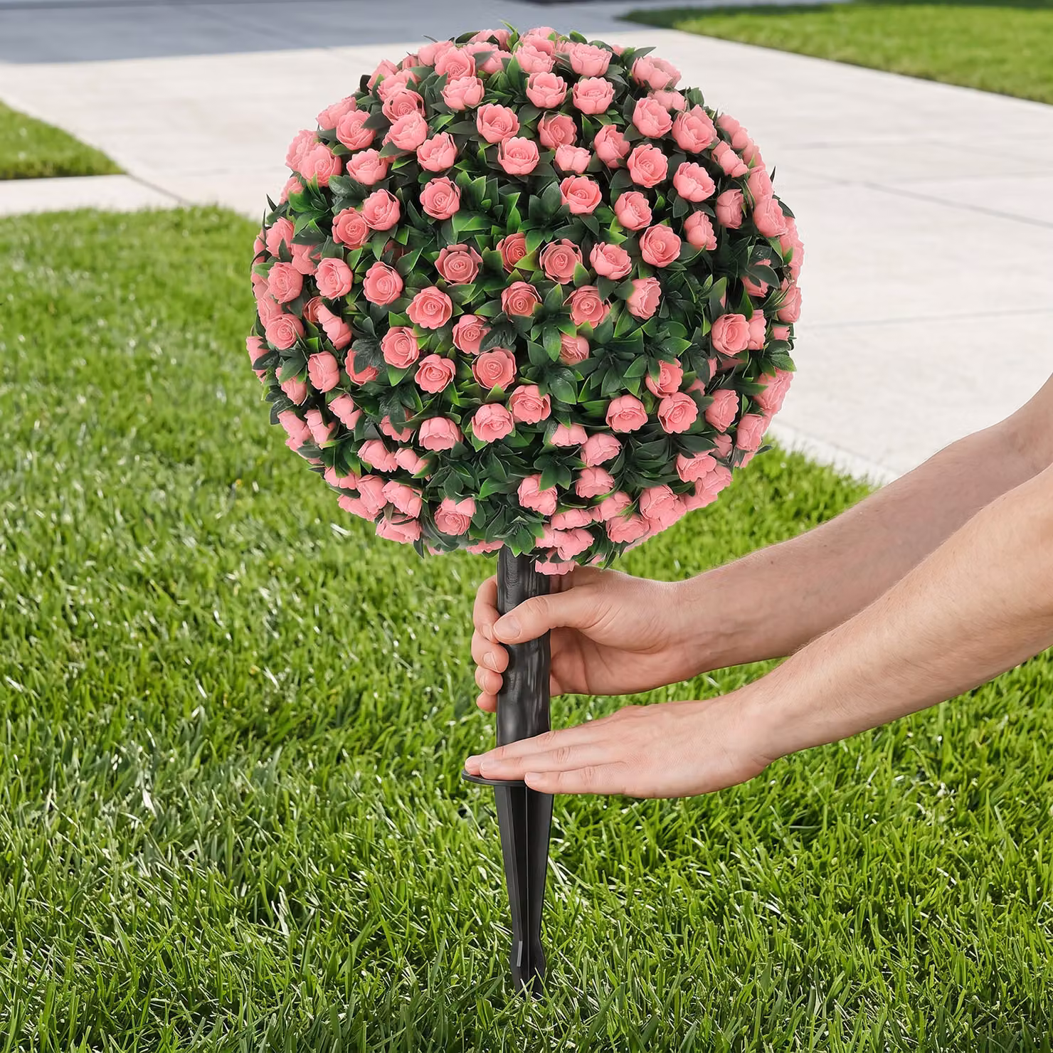 HOMCOM 2-Pack Pink Artificial Rose Topiary Trees, UV Resistant Round Floral Tabletop Plants, Height: 55 cm – 8