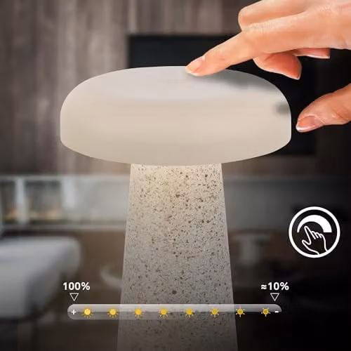 Briloner Rechargeable LED Table Lamp in Travertine Grey with Touch Dimmer and IP44 Rating, W/D/H: 12 x 12 x 17 cm – 5