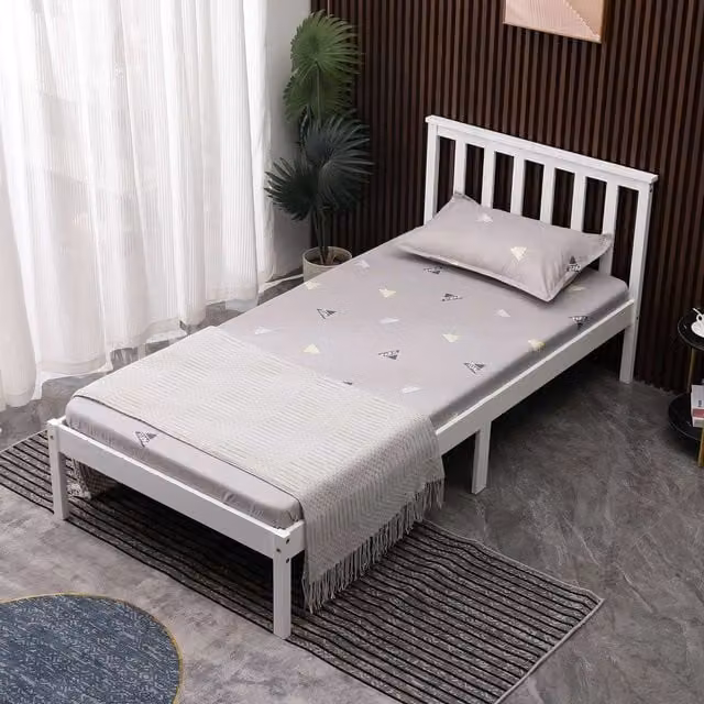 WestWood Classic Solid Wood Single Bed without Footboard in White