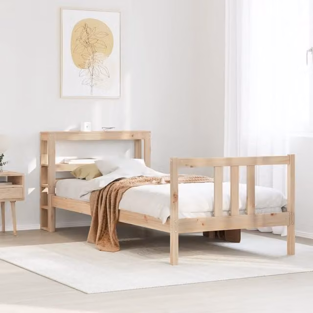 Berkfield Home Single Bed Frame with Headboard in Brown Solid Pine Wood, W/D/H: 90 x 190 cm